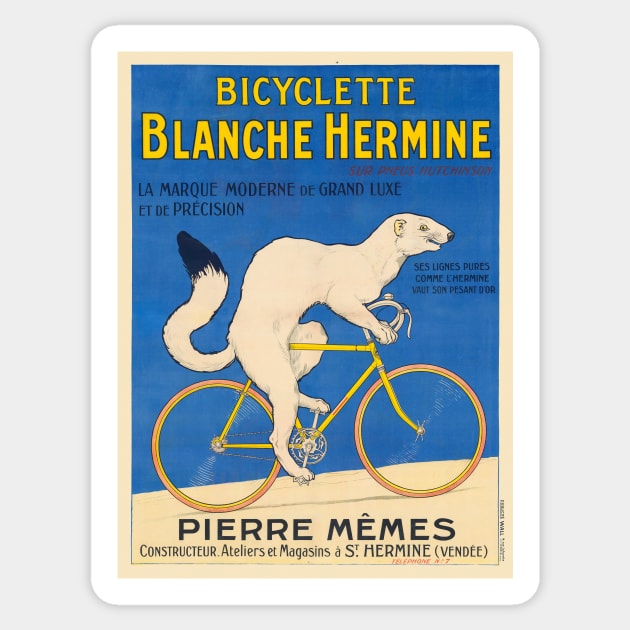 Bicyclette Blanche Hermine Vintage Poster 1926 Sticker by vintagetreasure